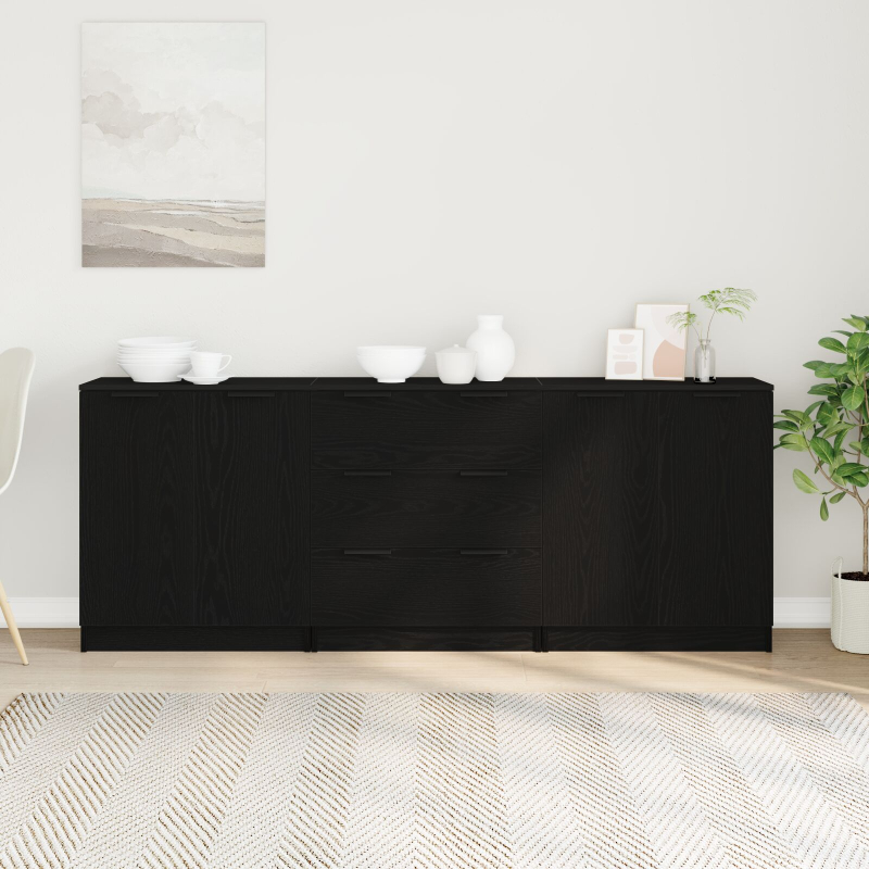 3-teilige Sideboards aus schwarzem Eichenholzwerkstoff