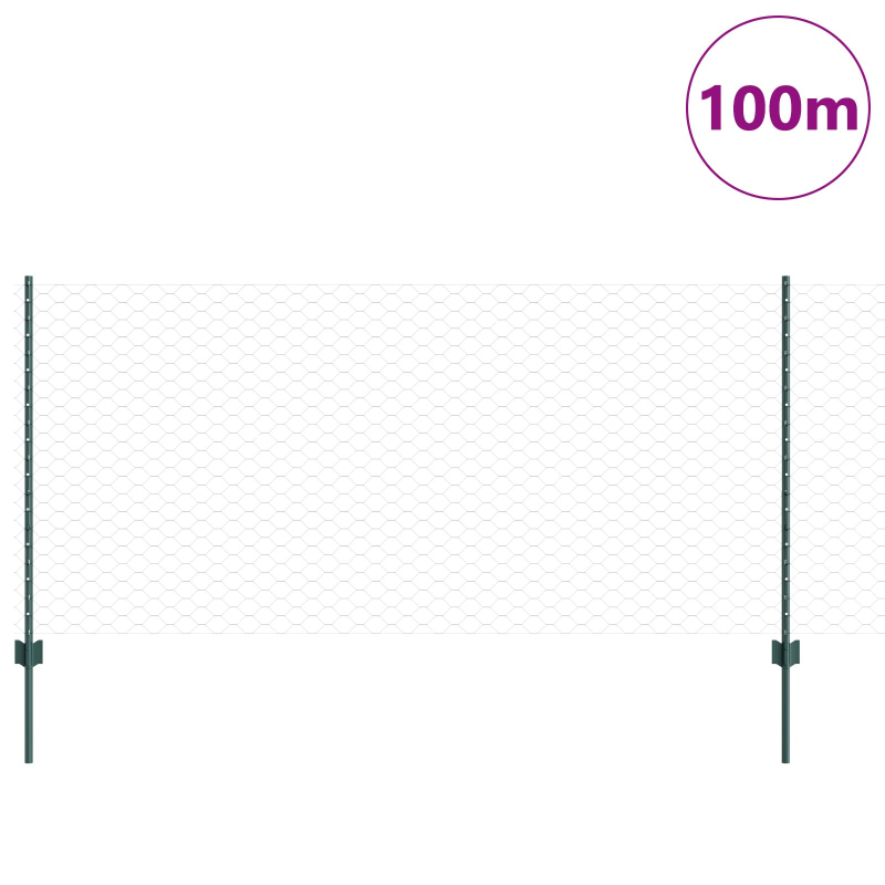 Zaunpfosten 11 Stück U-Kanal Grün 100 cm Stahl, Sechseckzaun Grün 1x100 m Stahl