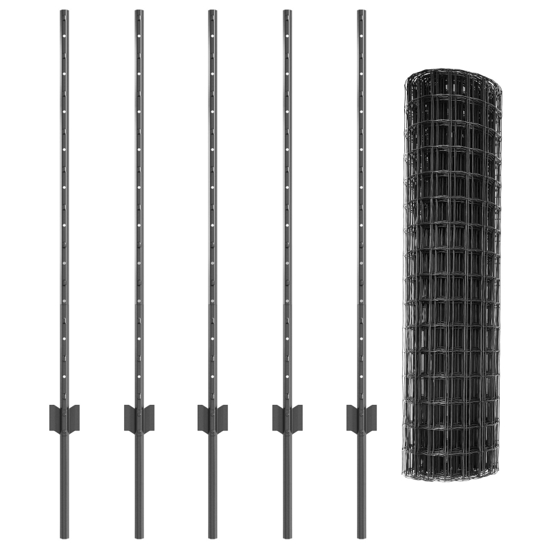 Euro Zaun mit 10 U-Pfosten Grau 1x10 m Stahl