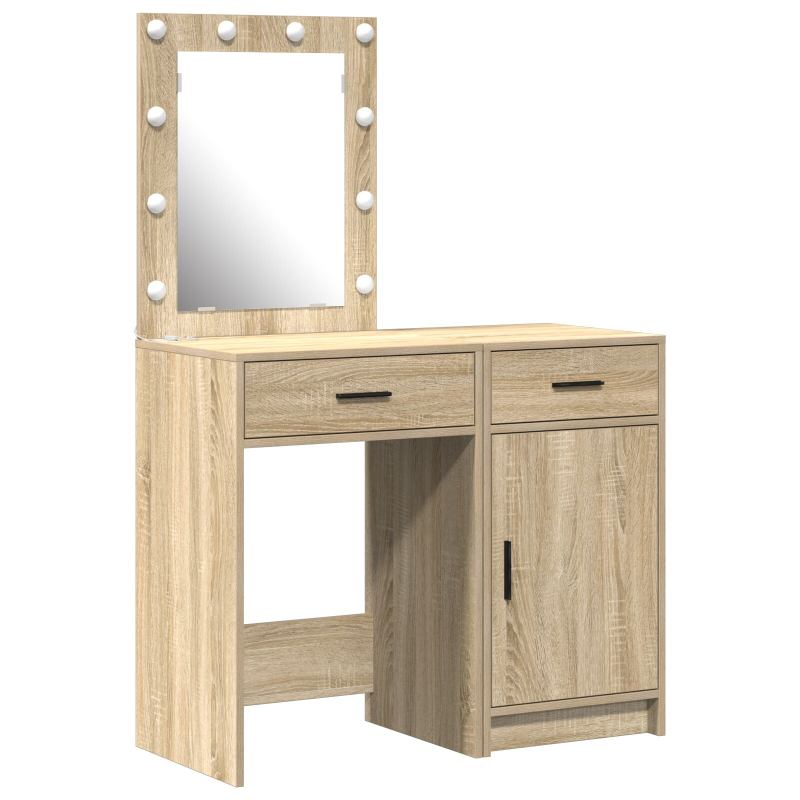 2-teiliges Make-up-Tisch-Set mit LED in Sonoma-Eiche