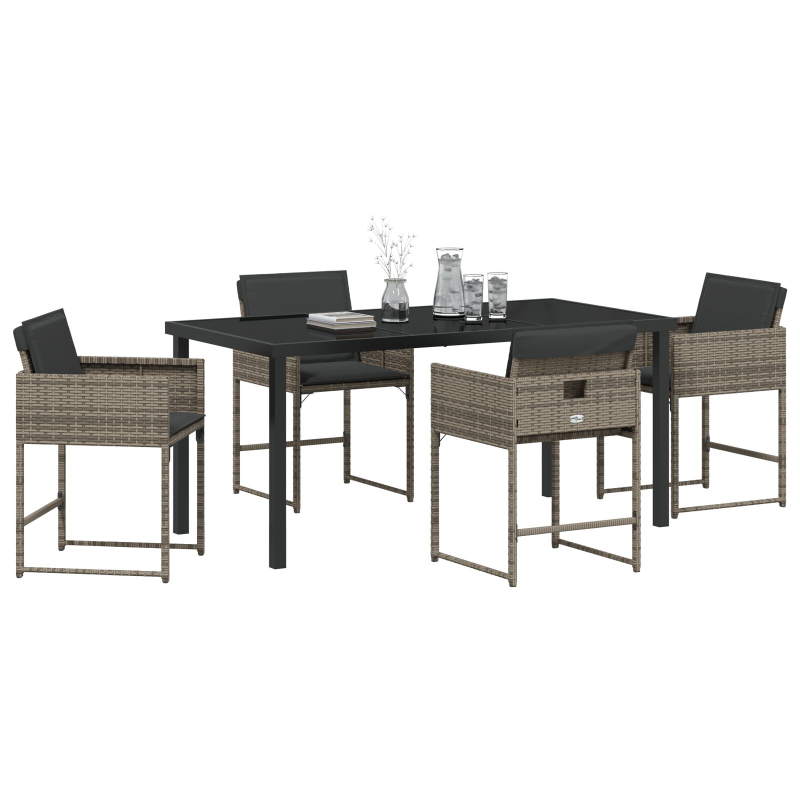 5-teiliges Garten-Essgruppen-Set mit Kissen Grau Poly-Rattan