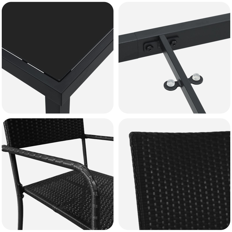 5-teiliges Garten Essset Schwarz Poly Rattan