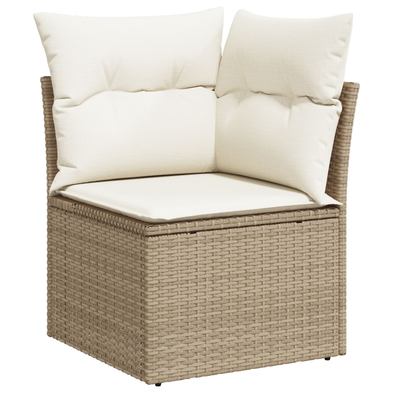11-teiliges Garten Sofa Set mit Kissen Beige Poly Rattan Akazie
