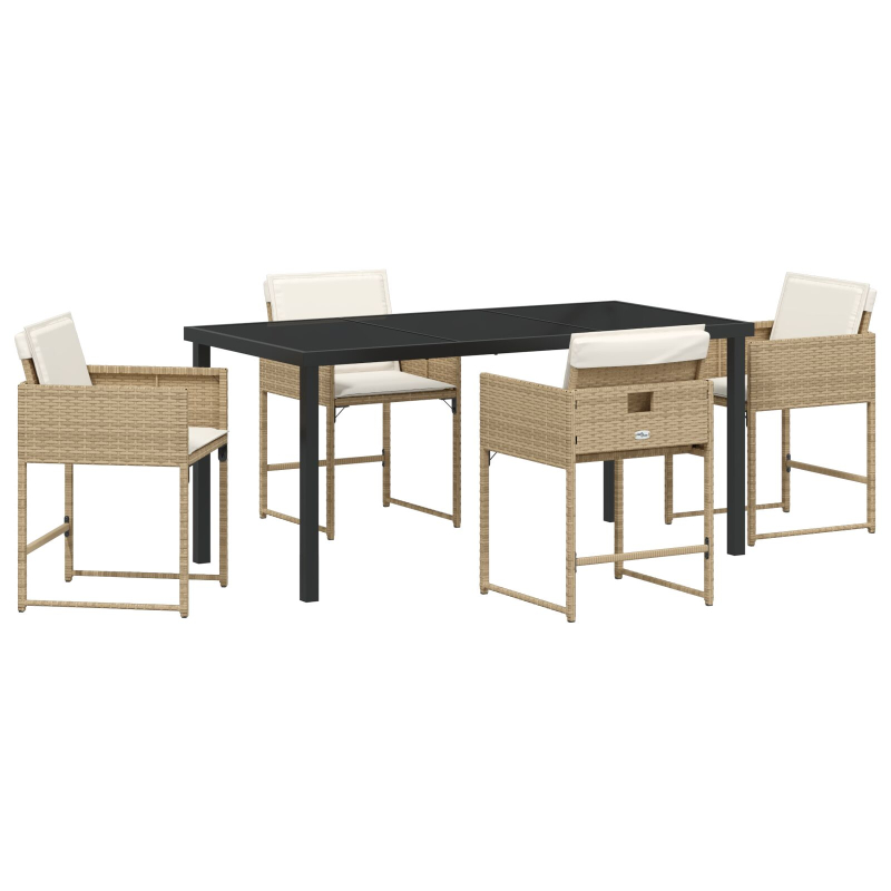 5-teiliges Garten Essset mit Kissen Beige Poly Rattan
