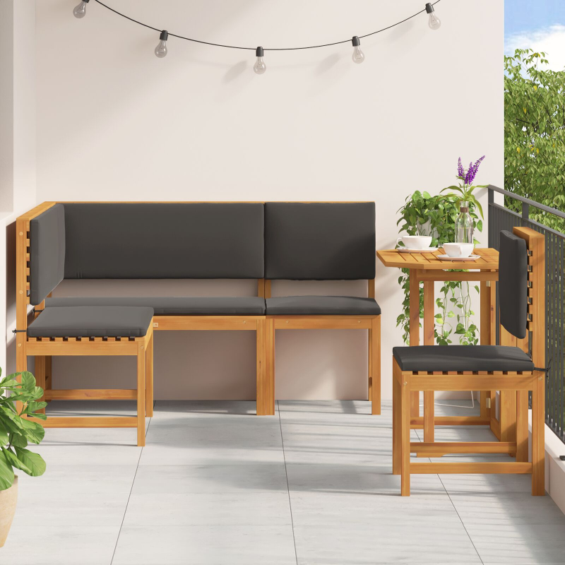 4-teiliges Garten-Esszimmer-Set mit Kissen aus massivem Akazienholz