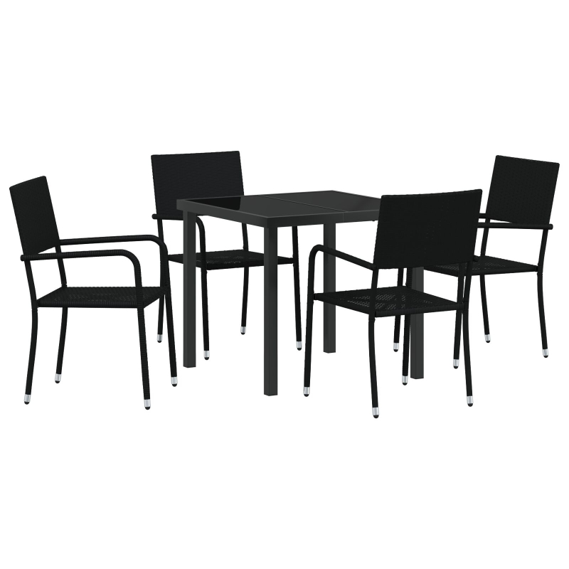 5-teiliges Garten Essset Schwarz Poly Rattan