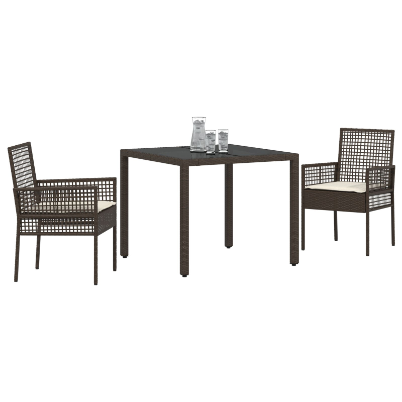 3-teiliges Garten-Esszimmer-Set mit Kissen Braun Poly Rattan