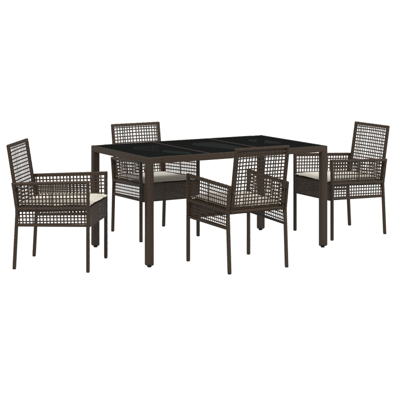 5-teiliges Garten-Ess-Set mit Kissen Braun Poly Rattan