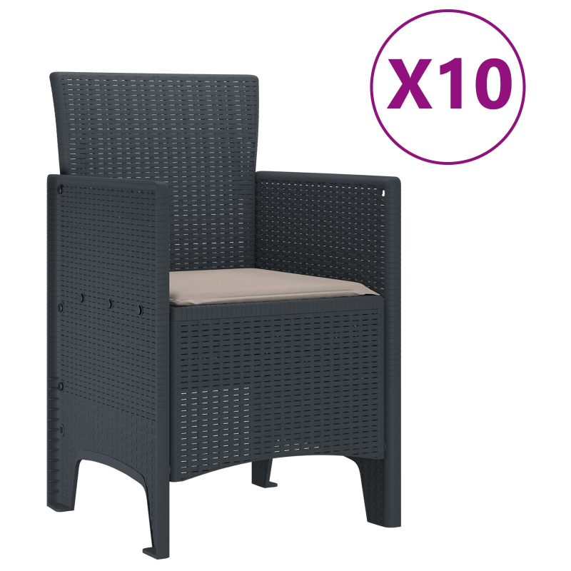 11-teiliges Garten Esstischset mit Kissen Anthrazit Poly Rattan