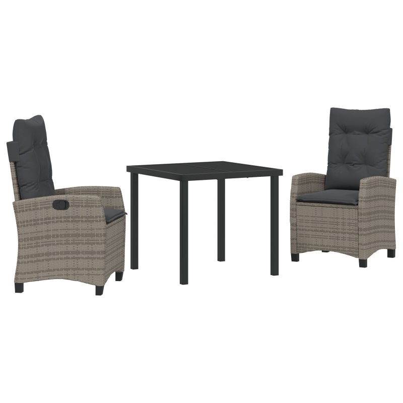 3-teilige Garten-Esstischgruppe mit Kissen Grau Poly Rattan