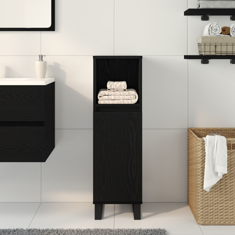 Badezimmer Schrank Schwarz Eiche 30x30x100 cm Holzwerkstoff