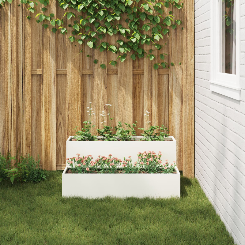 Gartenpflanzer 2-Tier 100x60x45 cm Weiß Stahl