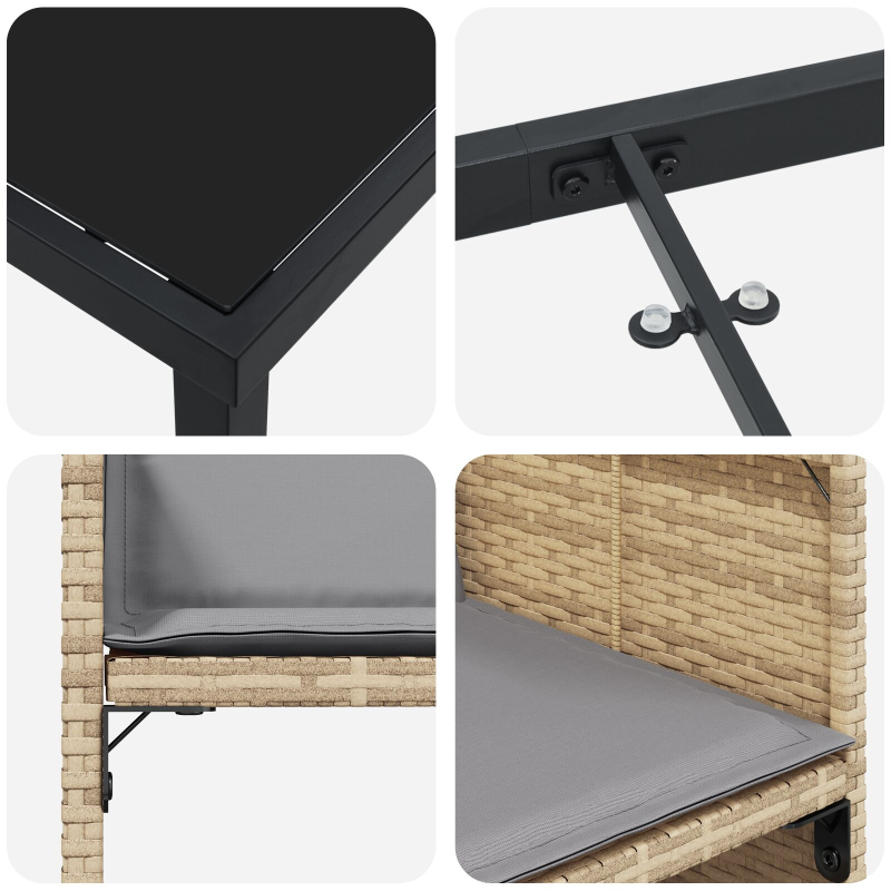 9-teiliges Gartenmöbelset mit Kissen Beige Poly Rattan