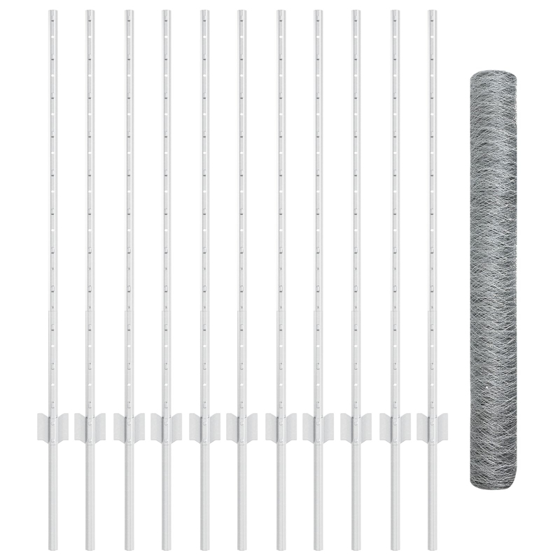 Sechseckzaun mit 22 U-Pfosten Silber 1x25 m Stahl