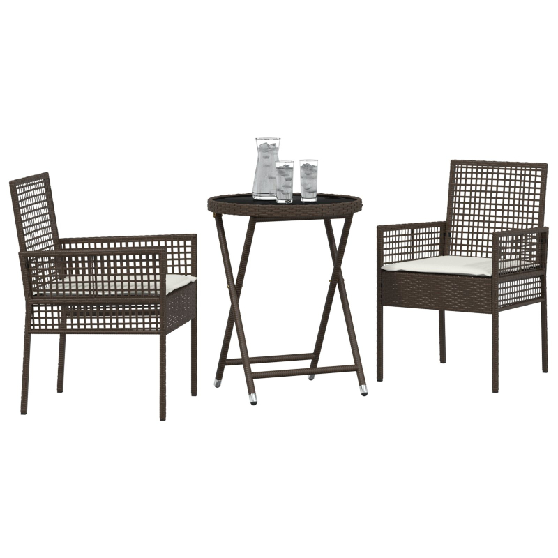3-teiliges Bistro-Set für den Garten mit Kissen aus braunem Poly-Rattan