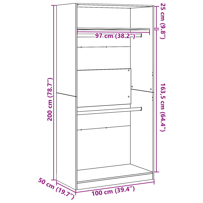 Schwarzer Eichenkleiderschrank - 100x50x200 cm