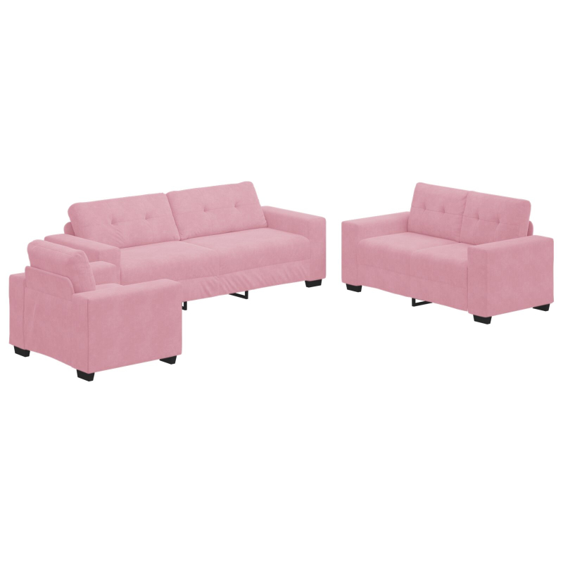 3-teiliges Sofaset mit Kissen, rosa Samt