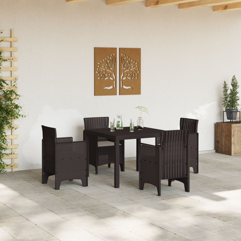5-teiliges Garten-Dining-Set mit Kissen in Braun aus Poly-Rattan