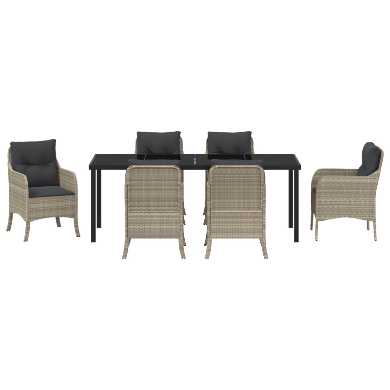 7-teiliges Garten-Ess-Set mit Kissen Hellgrau Poly-Rattan