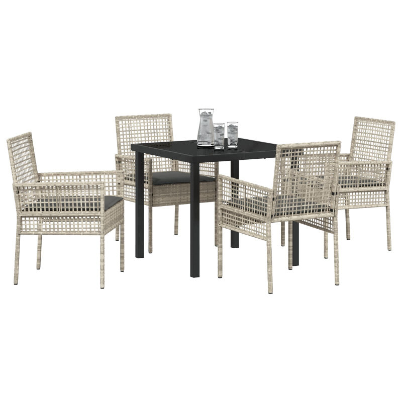 5-teilige Garten Essgruppe mit Kissen Hellgrau Poly Rattan