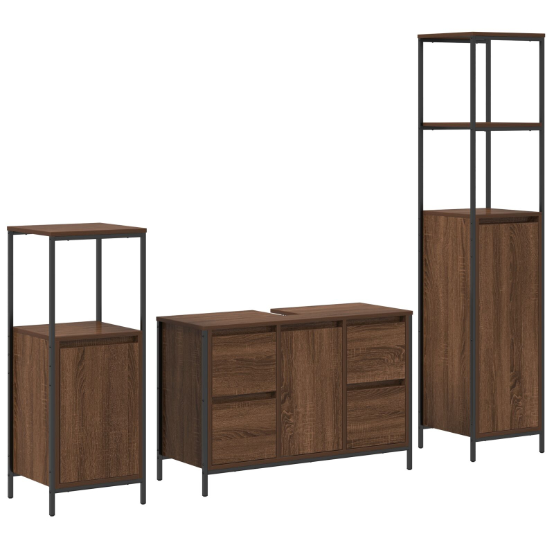 3-teiliges Badezimmermöbel-Set - Braune Eiche Holzwerkstoff