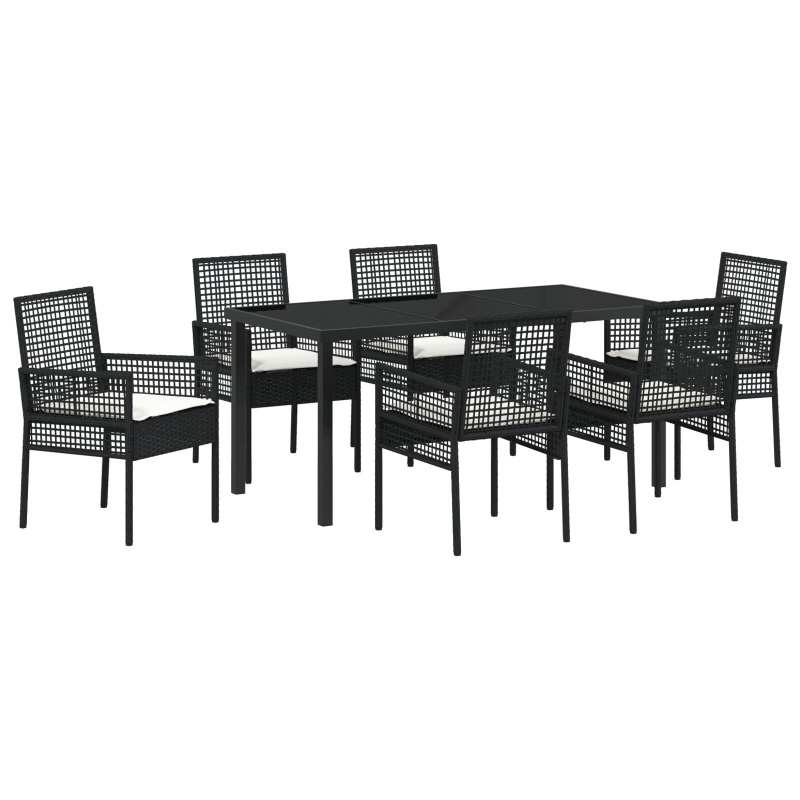 7-teiliges Garten Essset mit Kissen Schwarzes Poly-Rattan