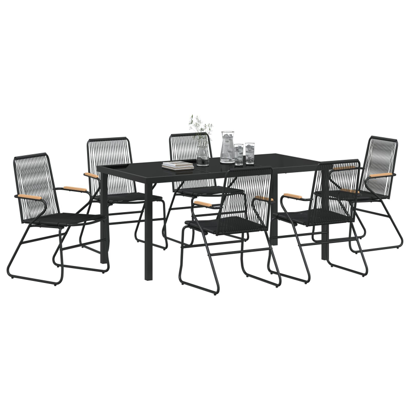 7-teiliges Garten Essbereich Set Schwarz PVC Rattan