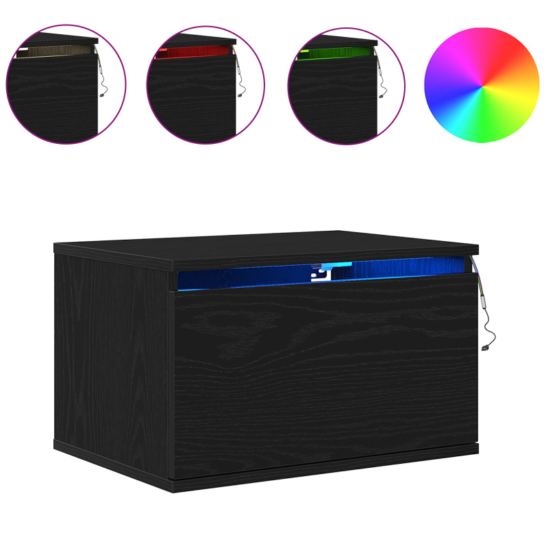 Nachttisch mit LED Wandmontage Schwarze Eiche 50x36x30 cm