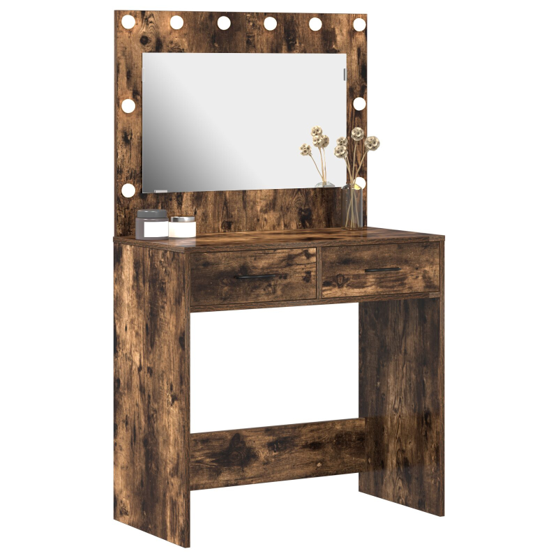 Dressing Tisch mit LED Lichtern Geräuchert Eiche 78,5x41x135 cm