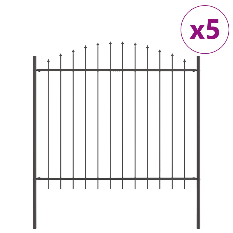 Gartenzaun mit Bogenoberteil Grau 8,5x1,5 m Stahl