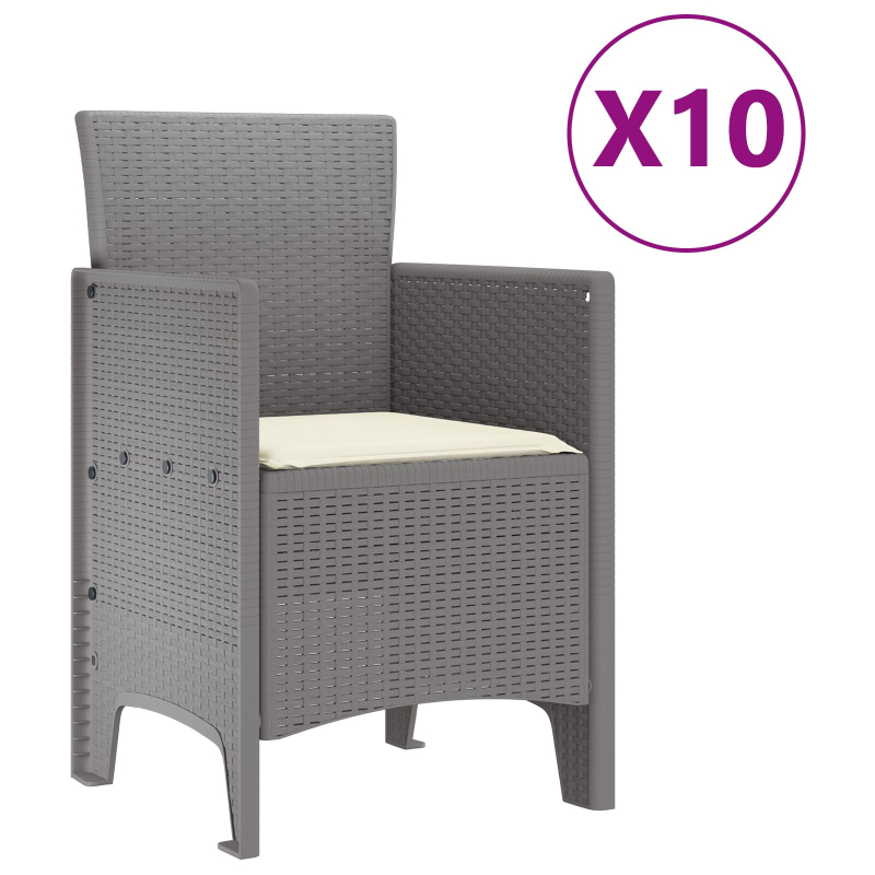 11-teiliges Garten-Esszimmer-Set mit Kissen - Hellgraues Poly-Rattan
