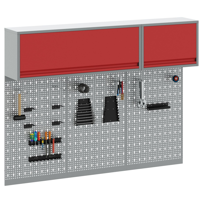 5-teiliges Werkzeugschrank- und Wandpaneel-Set aus rotem Metall