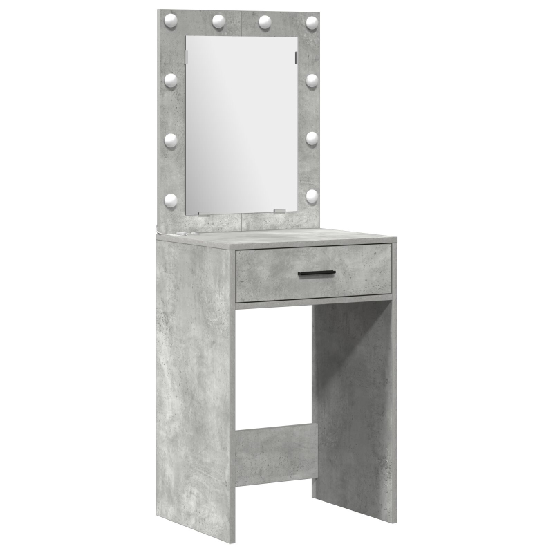 2-teilige Schminktischgarnitur mit LED in Beton Grau und Holzwerkstoff