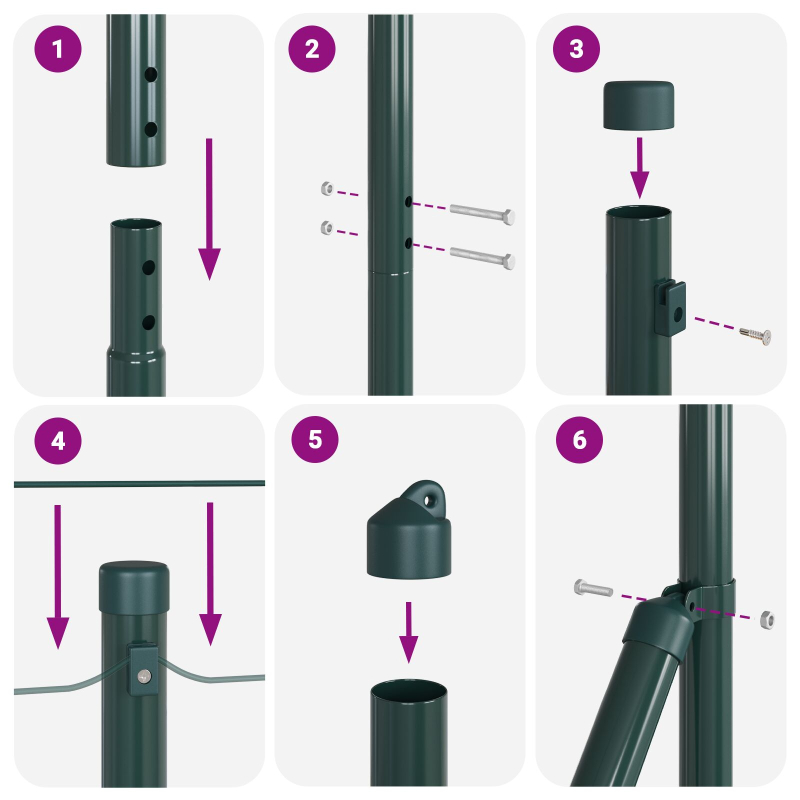 Zaunpfosten Set aus 52 Grün Stahl 3,2 x 3,2 x 88,5 cm Robust