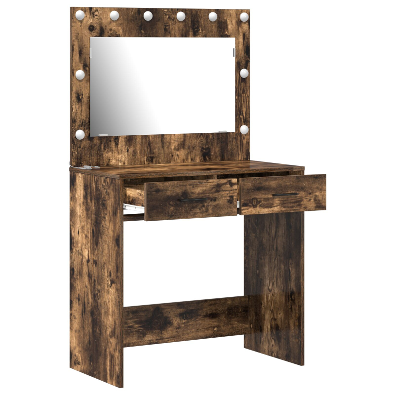 Dressing Tisch mit LED Lichtern Geräuchert Eiche 78,5x41x135 cm