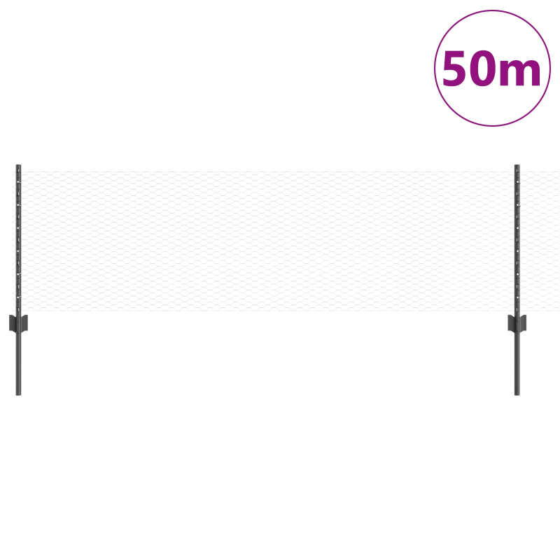 Zaunpfosten 11 Stück U-Profil Grau 60 cm Stahl, Sechseckzaun Grau 0,6x50 m Stahl
