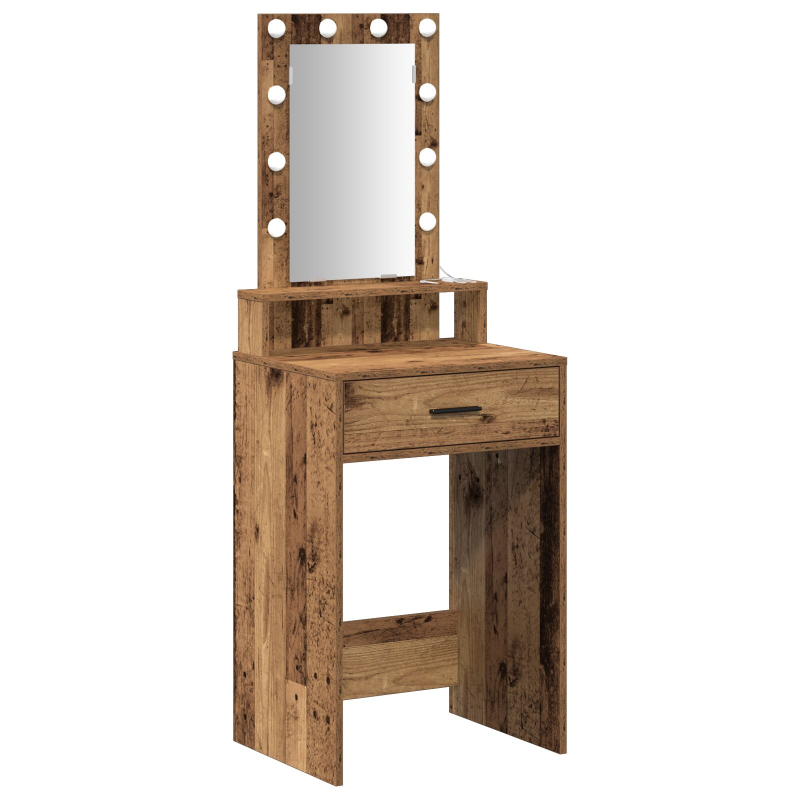 Schminktisch mit LED-Lichtern Altes Holz 50x41x140 cm