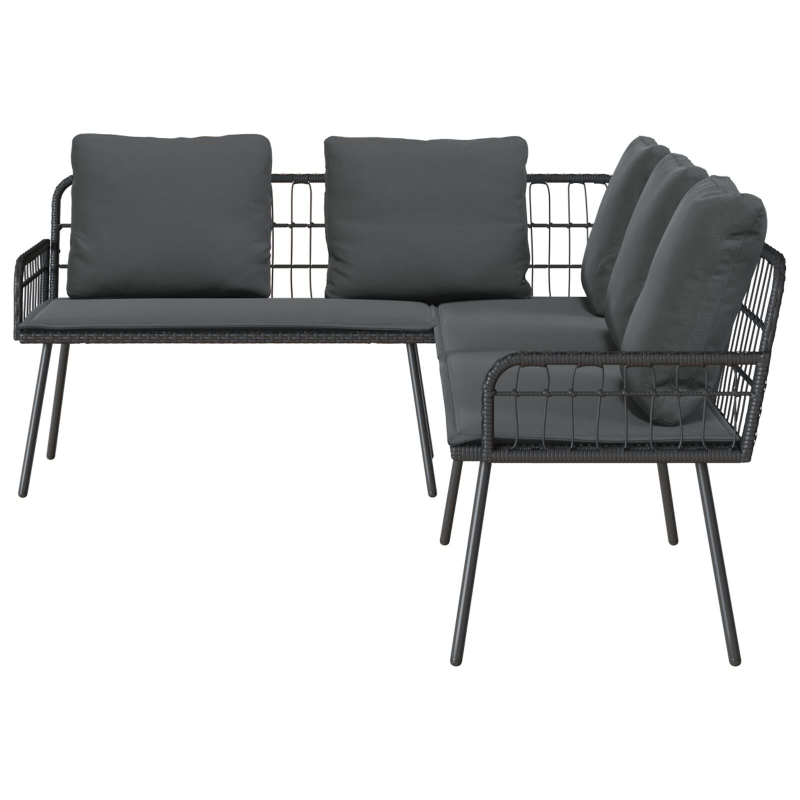 2-teiliges Garten-Sofa-Set mit Kissen Schwarz Poly Rattan