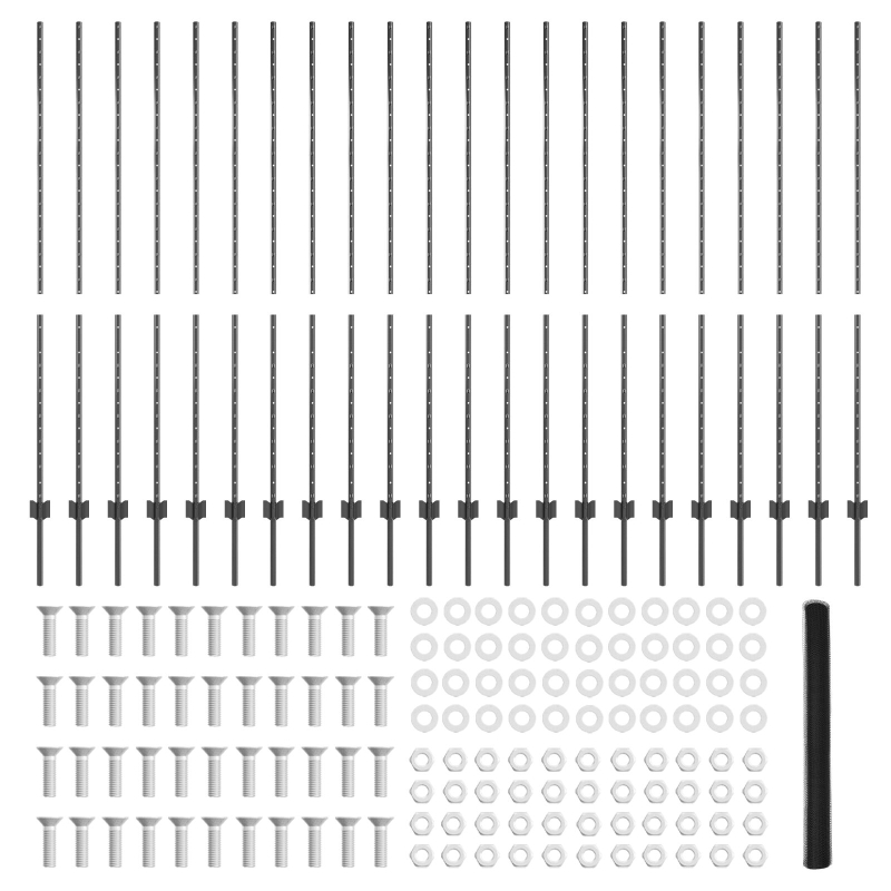 Zaunpfosten 22 Stück U-Profil Grau 150 cm Stahl, Sechseckzaun Grau 1,5x50 m Stahl
