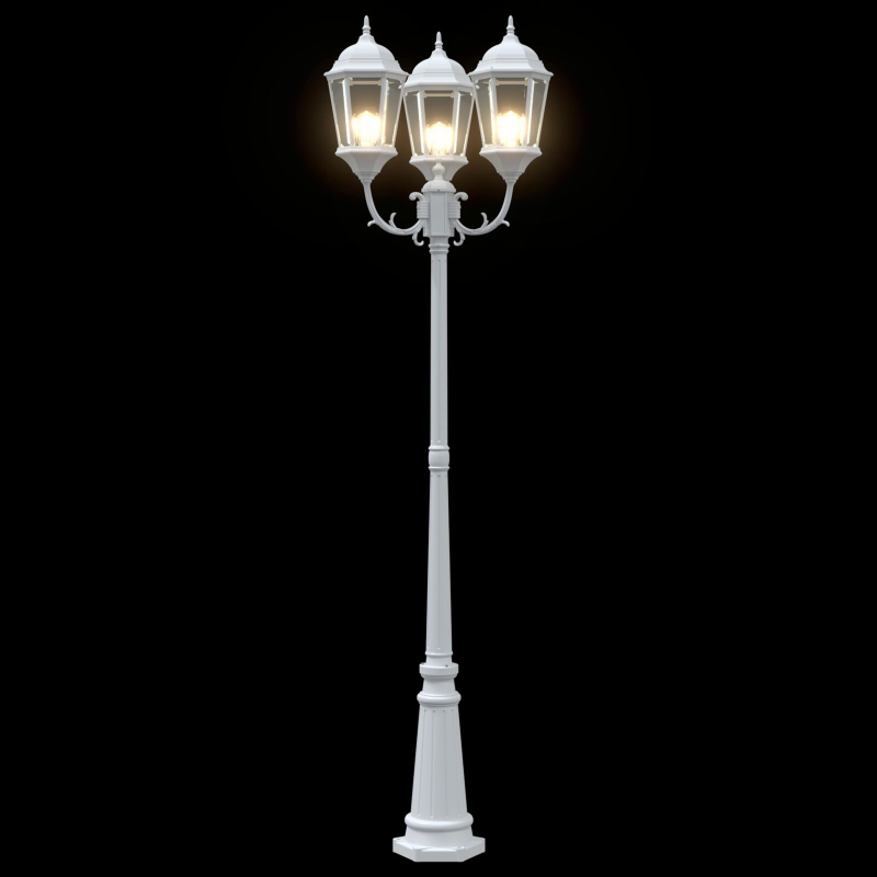 Garten Lichtmast 3-Lampe E27 Weiß 220 cm Aluminium