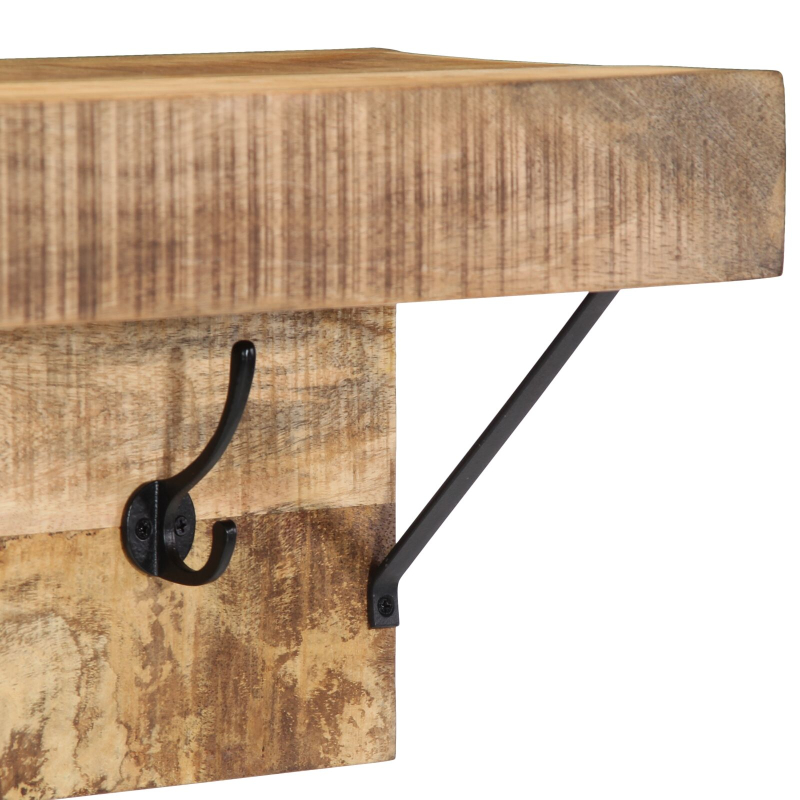 Garderobenständer mit Regal Wandmontage aus massivem Mangoholz und Metall