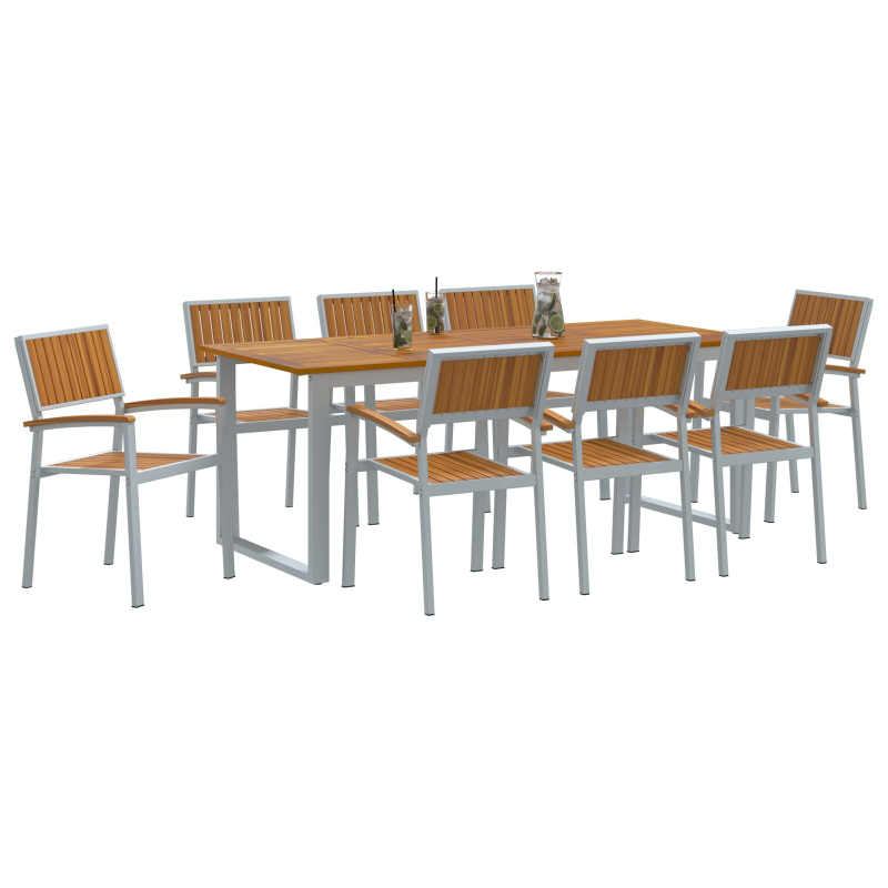 Garten Esszimmer Set 9 Teile Grau, Holzton Metall Langlebig