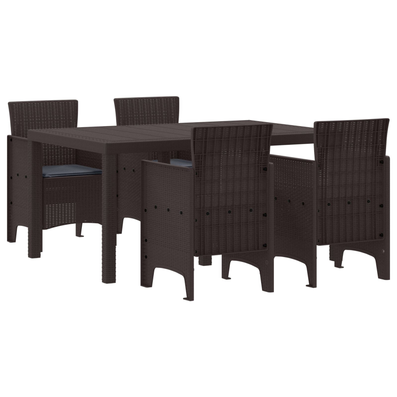 5-teiliges Garten Essen Set mit Kissen Braun Poly Rattan
