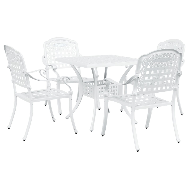 5-teiliges Garten-Esszimmer-Set aus weißem Gussaluminium
