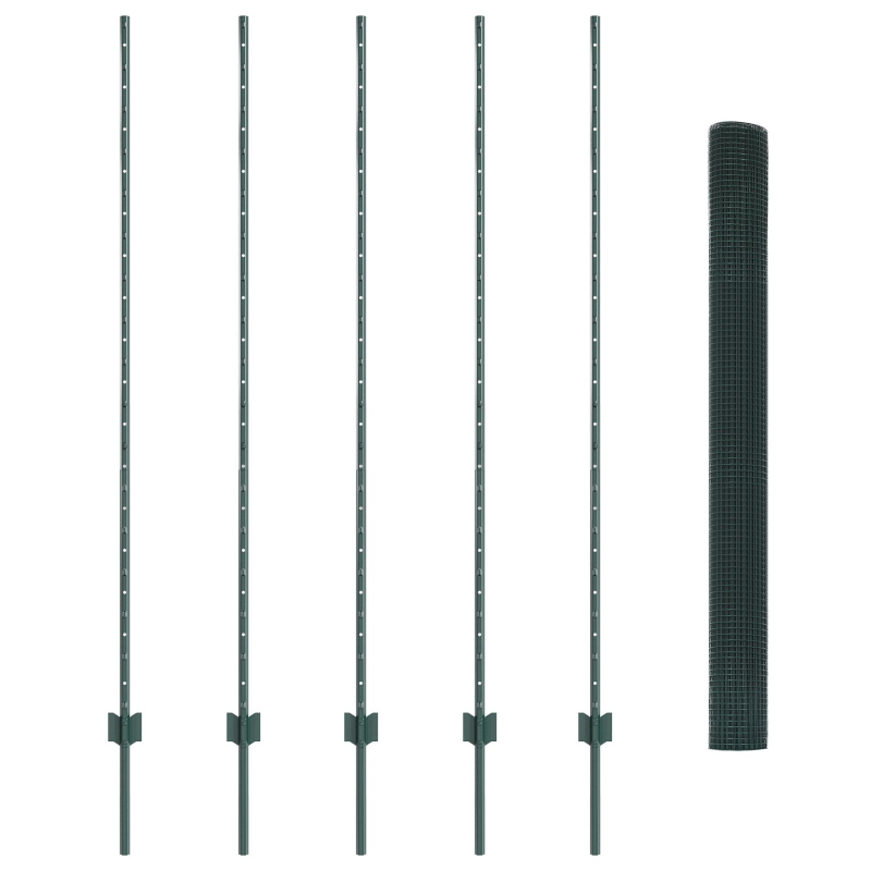 Schweißdrahtzaun mit 5 U-Posten Grün 1,6 x 10 m Stahl
