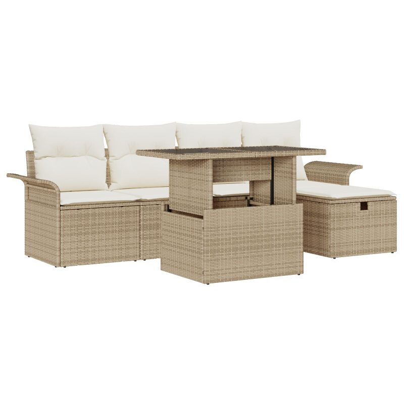 6-teiliges Garten Sofa Set mit Kissen Beige Poly Rattan