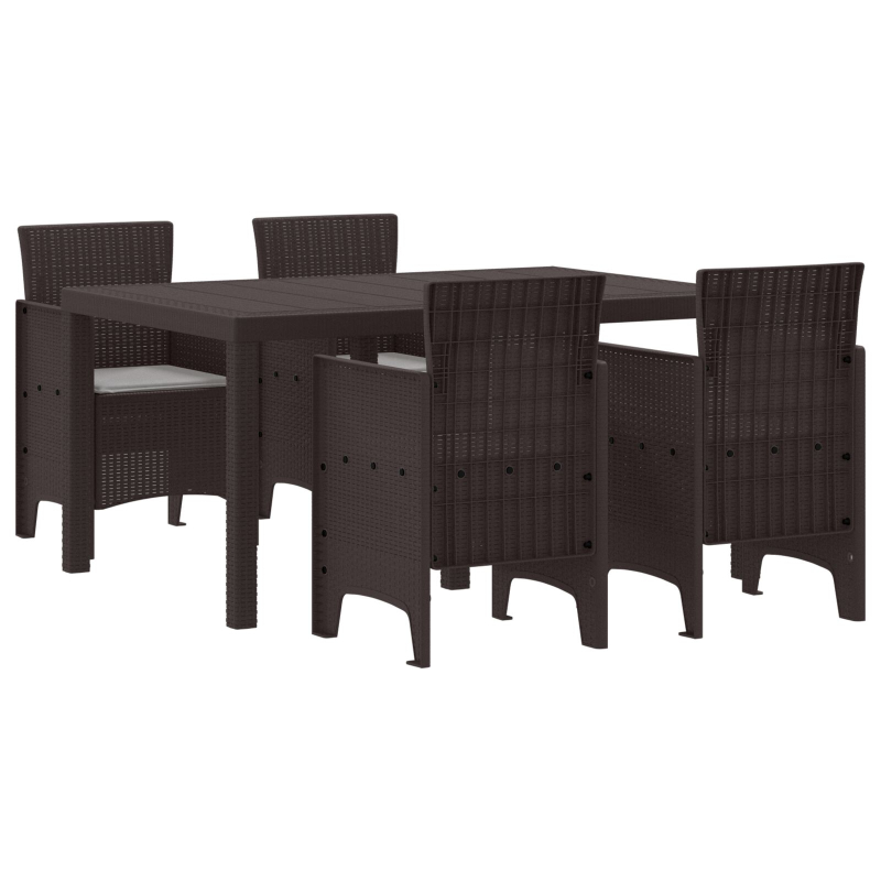 5-teiliges Garten Essset mit Kissen in Braun Poly Rattan