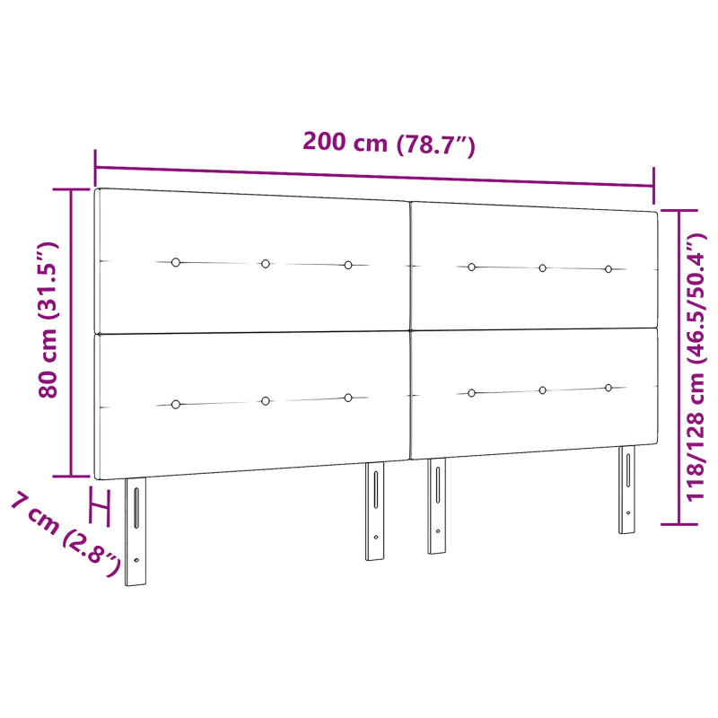 Kopfteil mit Knopfheftung Schwarz 200 cm Stoff