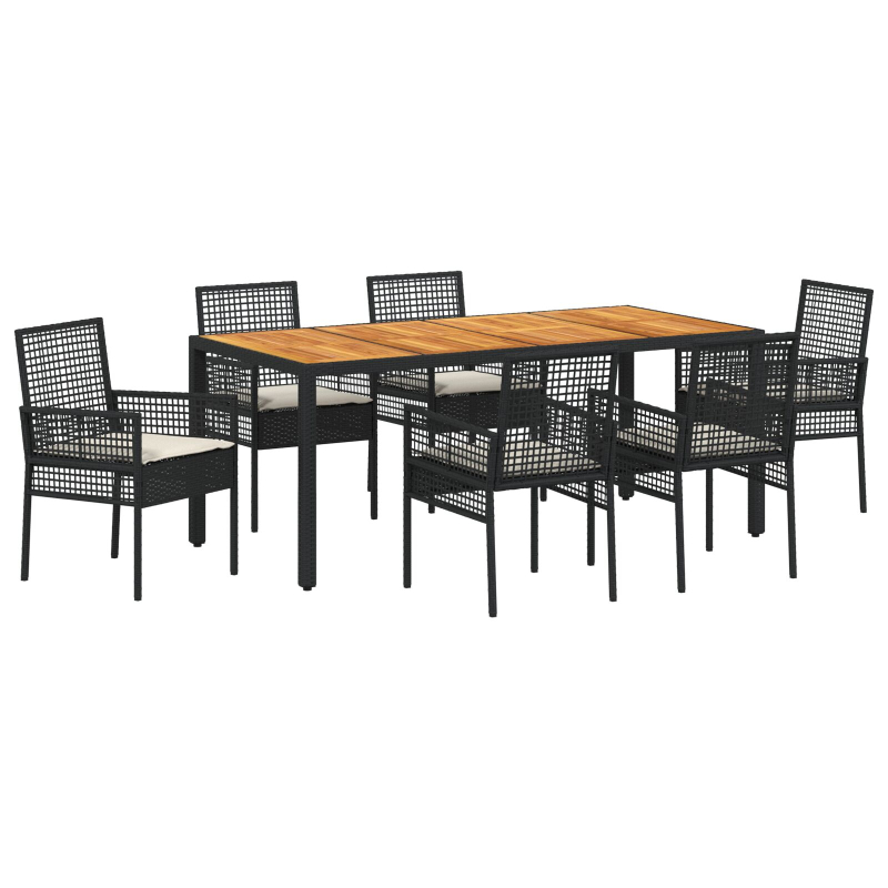 Esstisch Set Set mit 4 Schwarz und cremeweiß Rattan und Stahl