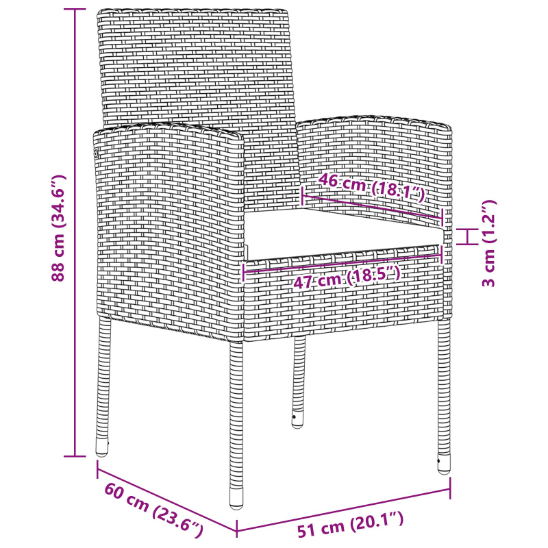 9-teiliges Garten-Essset mit Kissen Schwarz Poly-Rattan
